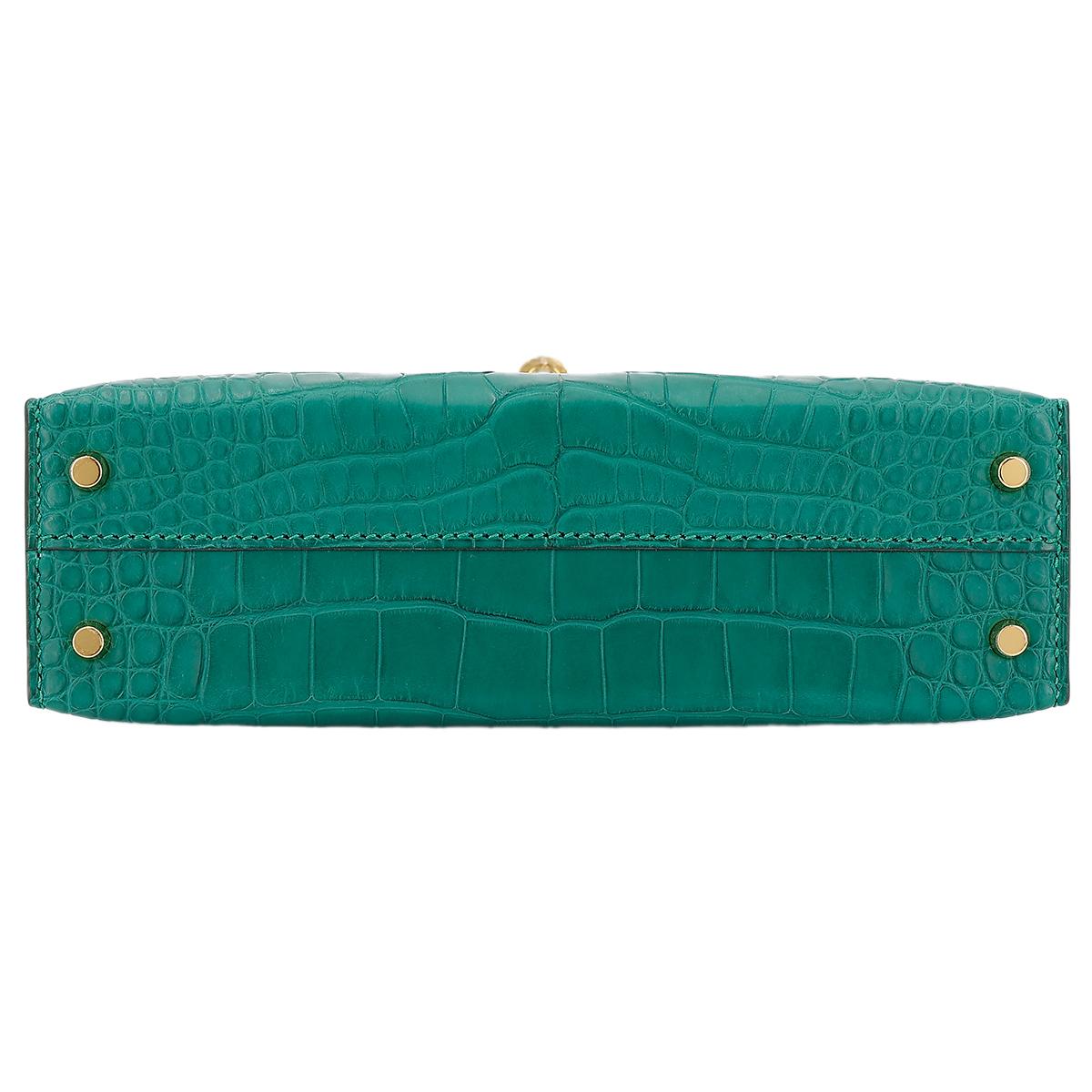 Unused ( Rank NS ) HERMÈS Mini Kelly II Malachite (Z6) Matte Alligator Gold hardware U (2022) - 7