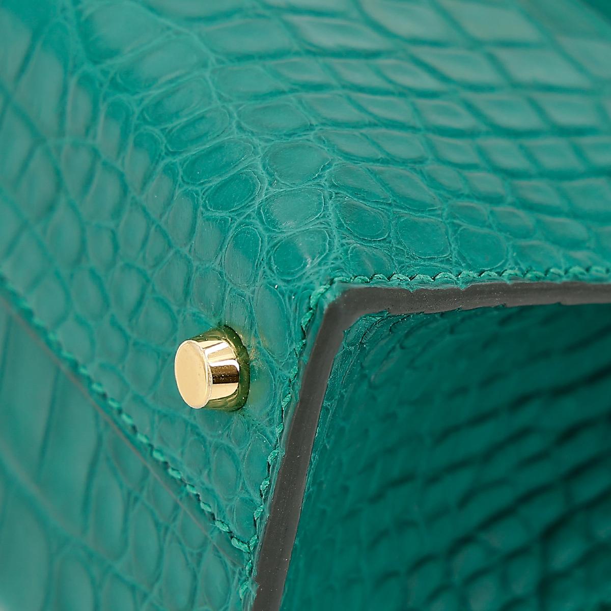 Unused ( Rank NS ) HERMÈS Mini Kelly II Malachite (Z6) Matte Alligator Gold hardware U (2022) - 9