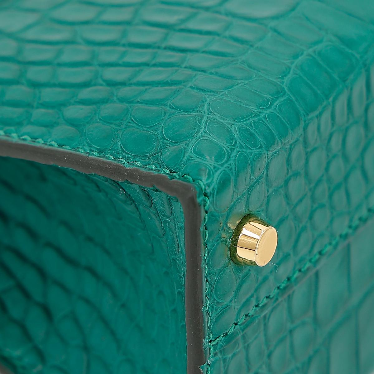 Unused ( Rank NS ) HERMÈS Mini Kelly II Malachite (Z6) Matte Alligator Gold hardware U (2022) - 8