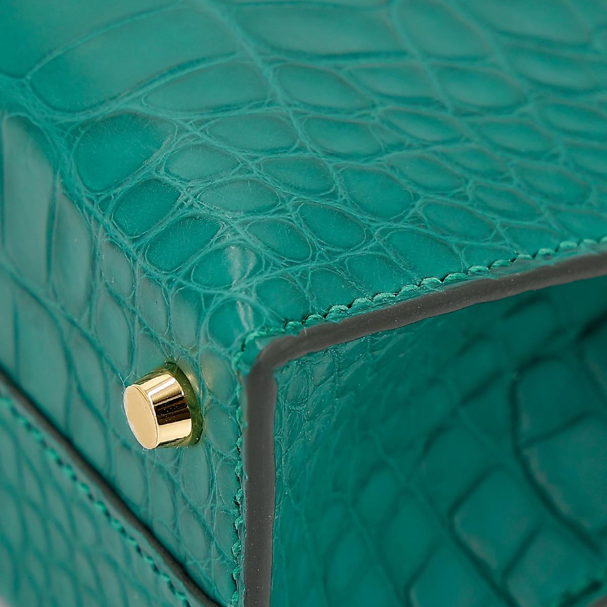 Unused ( Rank NS ) HERMÈS Mini Kelly II Malachite (Z6) Matte Alligator Gold hardware U (2022) - 11