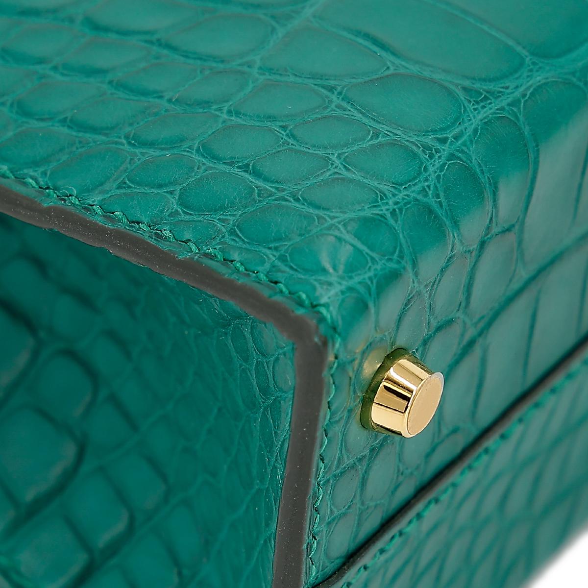 Unused ( Rank NS ) HERMÈS Mini Kelly II Malachite (Z6) Matte Alligator Gold hardware U (2022) - 10