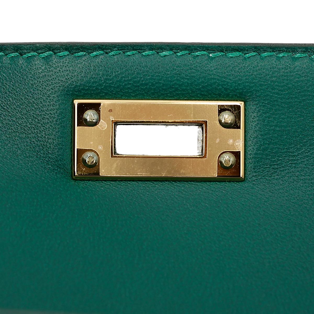 Unused ( Rank NS ) HERMÈS Mini Kelly II Malachite (Z6) Matte Alligator Gold hardware U (2022) - 14