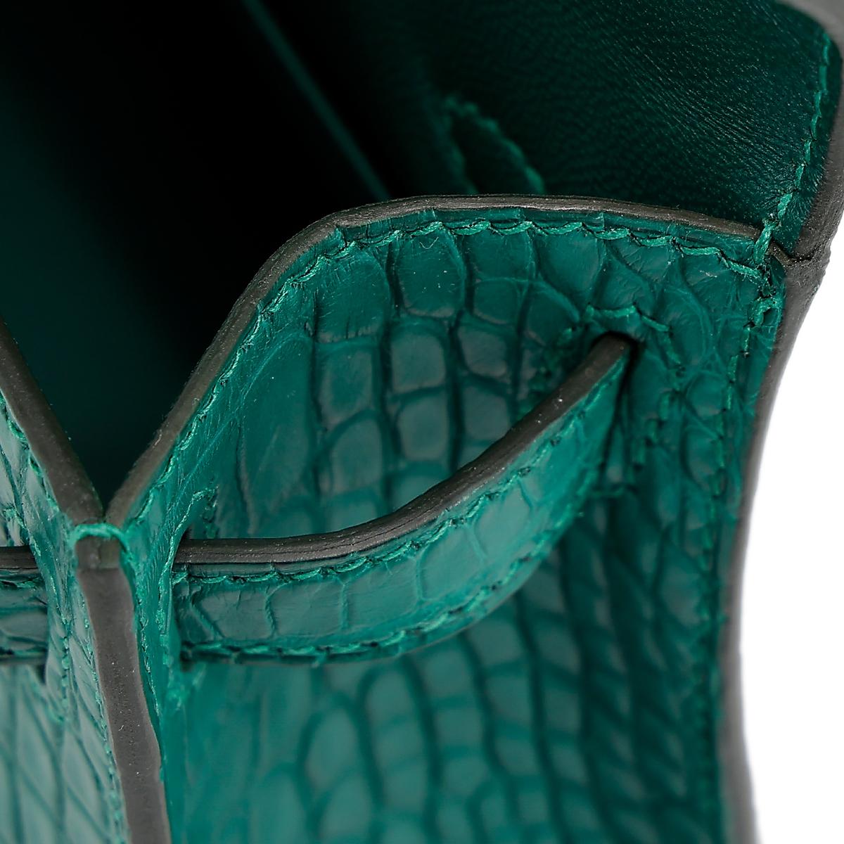 Unused ( Rank NS ) HERMÈS Mini Kelly II Malachite (Z6) Matte Alligator Gold hardware U (2022) - 17