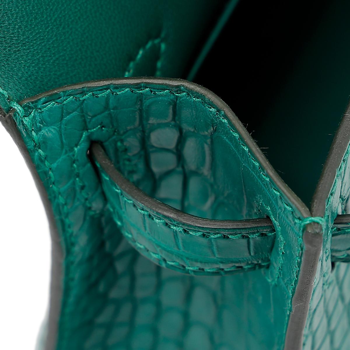 Unused ( Rank NS ) HERMÈS Mini Kelly II Malachite (Z6) Matte Alligator Gold hardware U (2022) - 18
