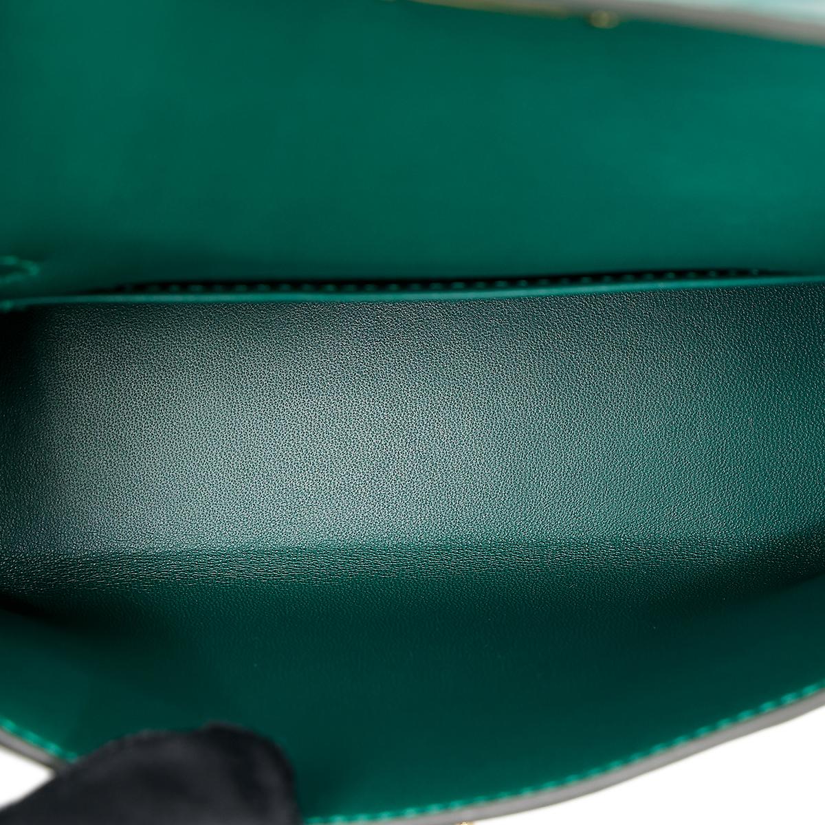 Unused ( Rank NS ) HERMÈS Mini Kelly II Malachite (Z6) Matte Alligator Gold hardware U (2022) - 16