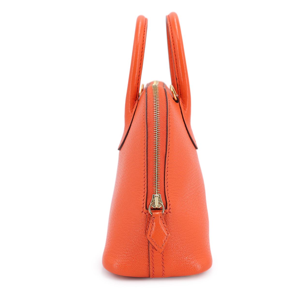Very Good ( Rank A) HERMÈS Mini Bolide 1923 Orange Poppy (8V) Chevre Gold hardware A (2017) - 4