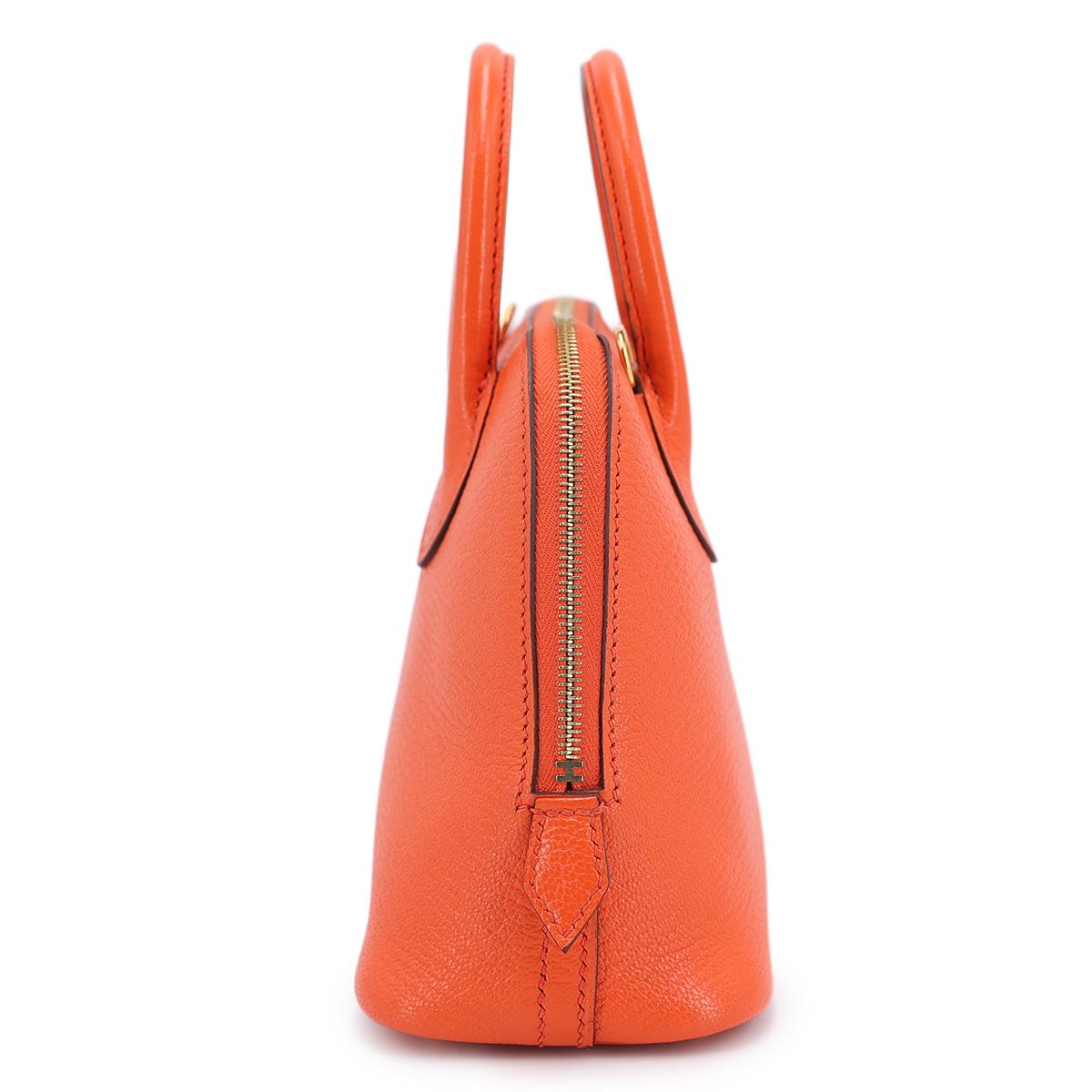 Very Good ( Rank A) HERMÈS Mini Bolide 1923 Orange Poppy (8V) Chevre Gold hardware A (2017) - 3
