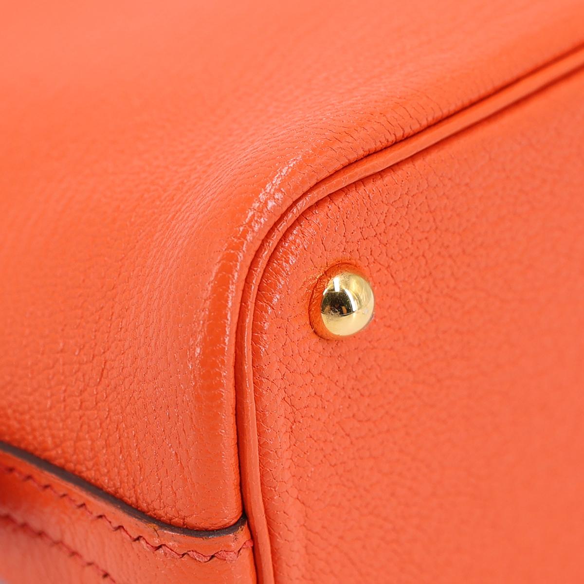 Very Good ( Rank A) HERMÈS Mini Bolide 1923 Orange Poppy (8V) Chevre Gold hardware A (2017) - 7