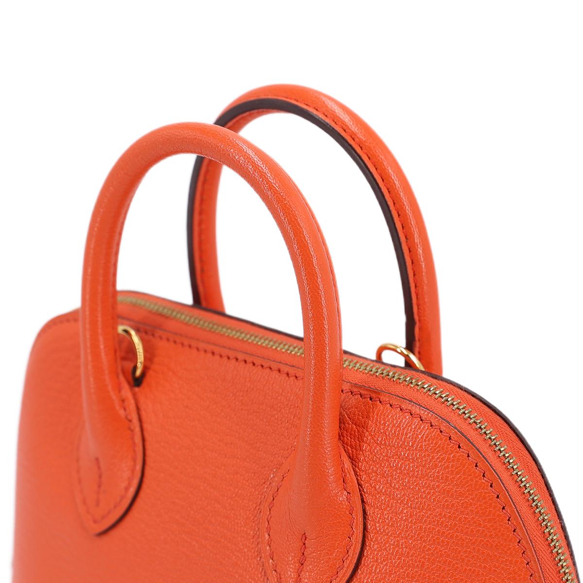 Very Good ( Rank A) HERMÈS Mini Bolide 1923 Orange Poppy (8V) Chevre Gold hardware A (2017) - 5