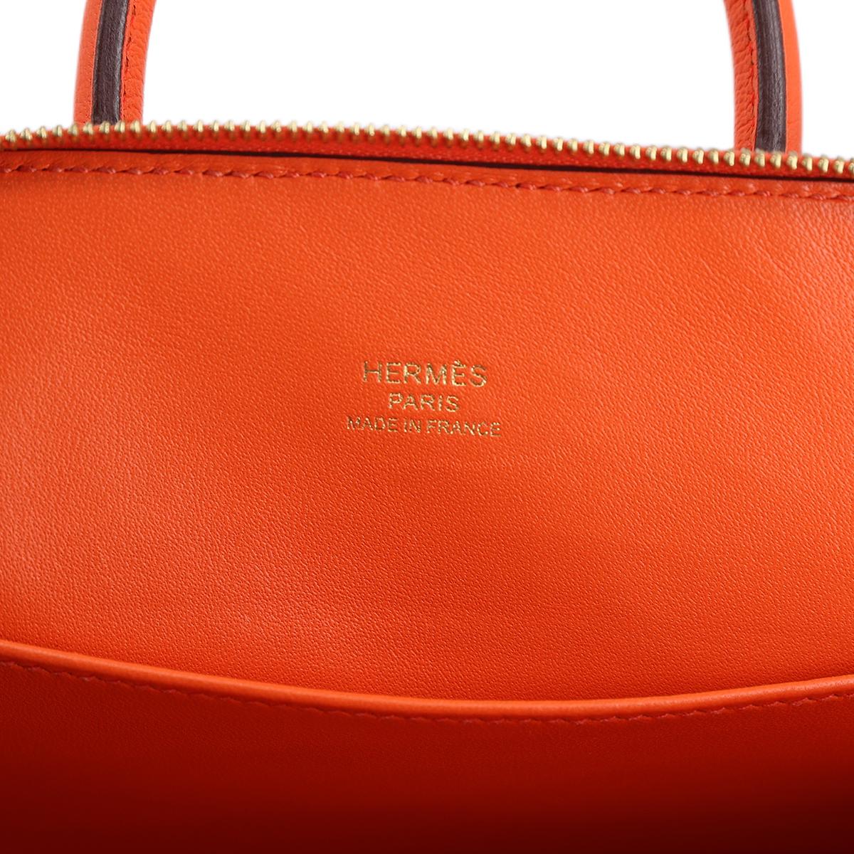 Very Good ( Rank A) HERMÈS Mini Bolide 1923 Orange Poppy (8V) Chevre Gold hardware A (2017) - 14