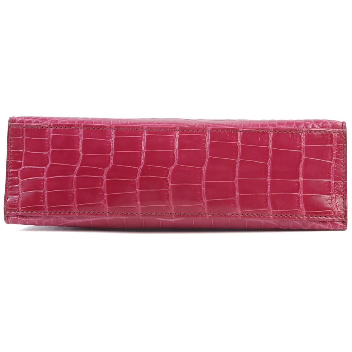 中古AB HERMÈS 爱马仕 Kelly Pochette E5 糖果粉 Rose Tyrien 短吻鳄 亮面 银扣 □M刻 2009年 - 7