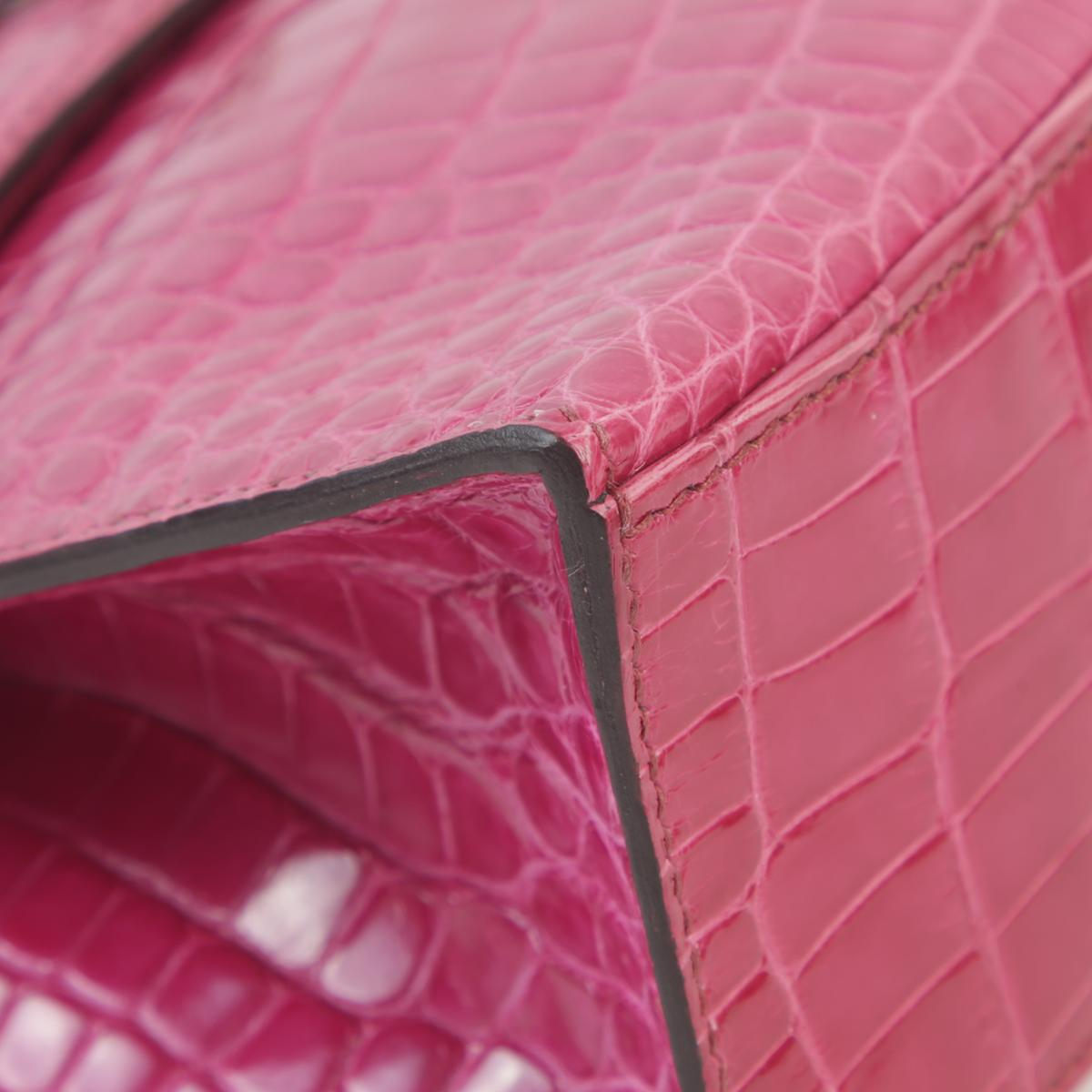 中古AB HERMÈS 爱马仕 Kelly Pochette E5 糖果粉 Rose Tyrien 短吻鳄 亮面 银扣 □M刻 2009年 - 8