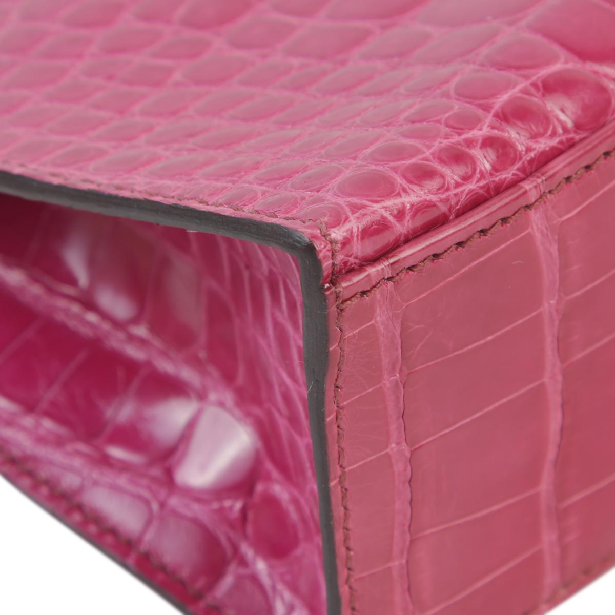 中古AB HERMÈS 爱马仕 Kelly Pochette E5 糖果粉 Rose Tyrien 短吻鳄 亮面 银扣 □M刻 2009年 - 10