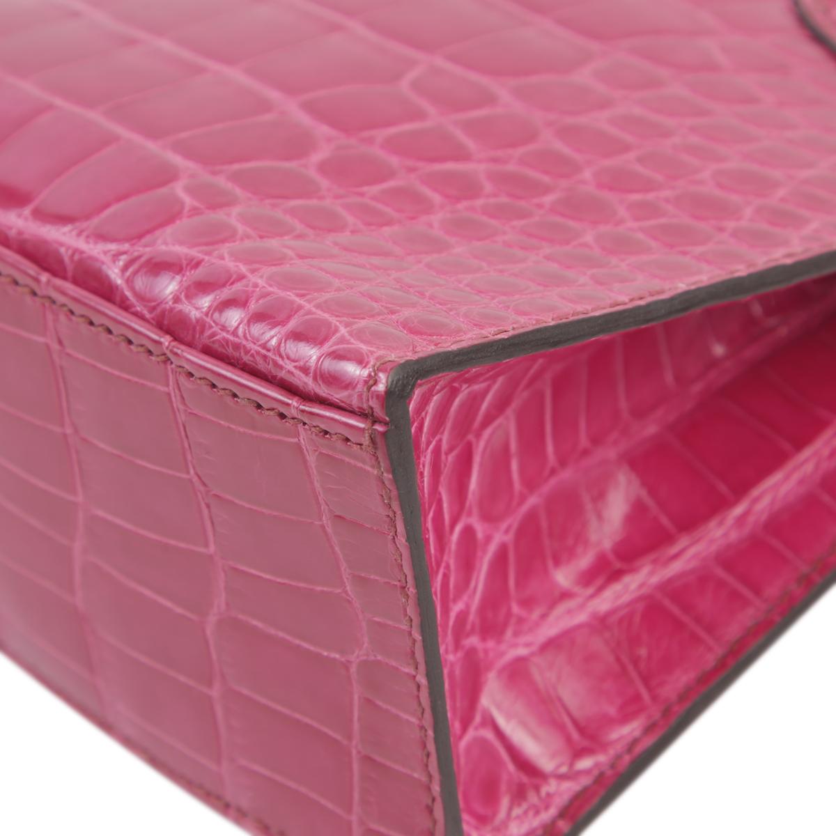 中古AB HERMÈS 爱马仕 Kelly Pochette E5 糖果粉 Rose Tyrien 短吻鳄 亮面 银扣 □M刻 2009年 - 11