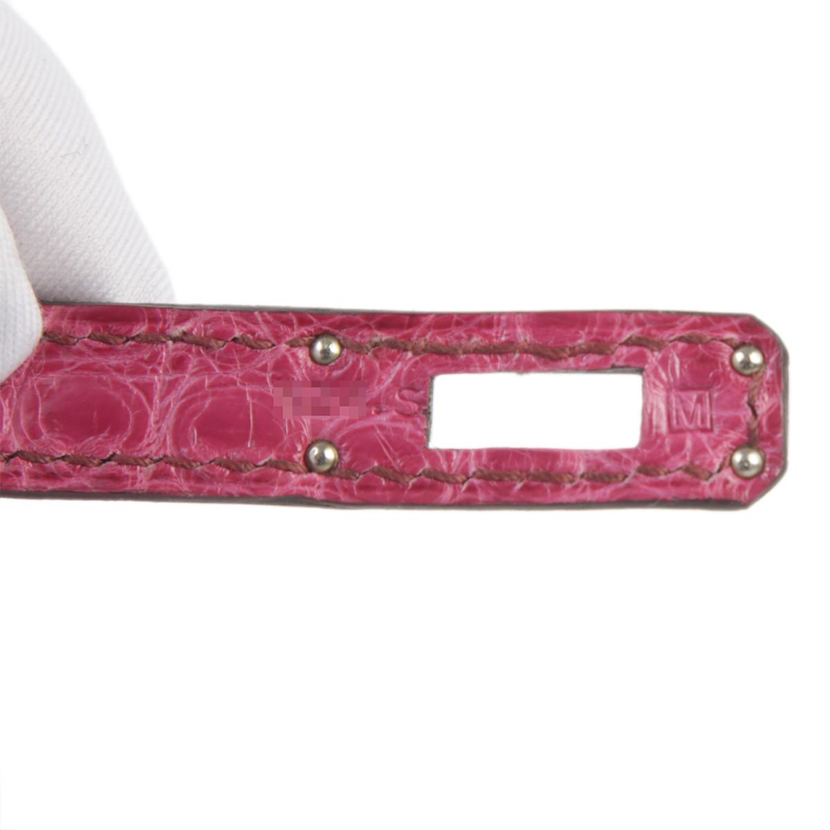 中古AB HERMÈS 爱马仕 Kelly Pochette E5 糖果粉 Rose Tyrien 短吻鳄 亮面 银扣 □M刻 2009年 - 14