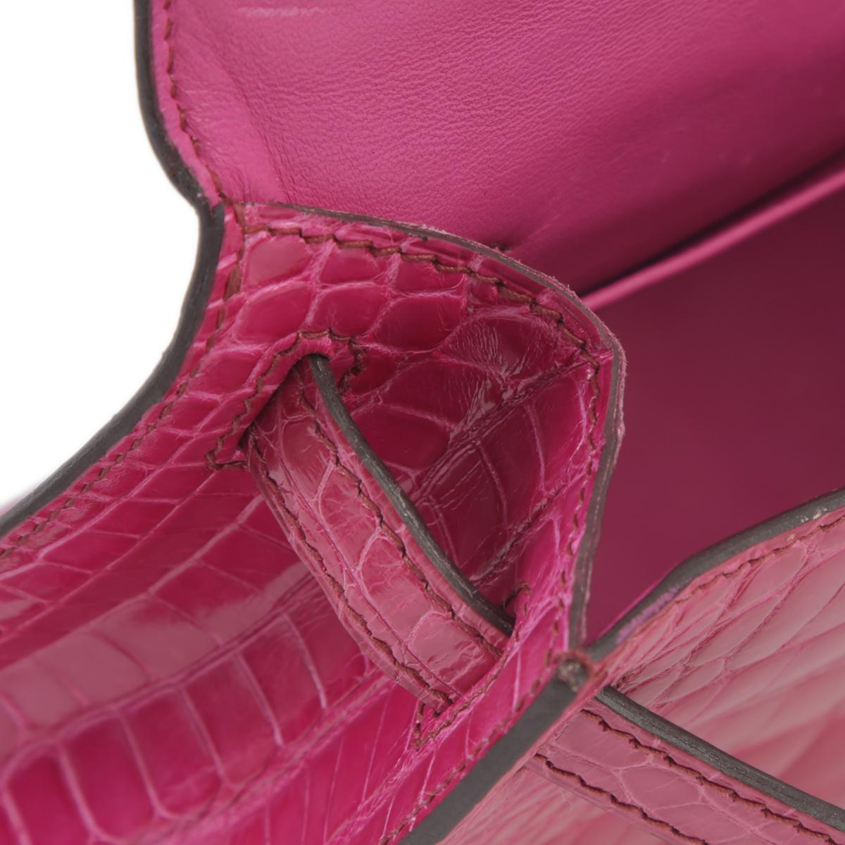 中古AB HERMÈS 爱马仕 Kelly Pochette E5 糖果粉 Rose Tyrien 短吻鳄 亮面 银扣 □M刻 2009年 - 20