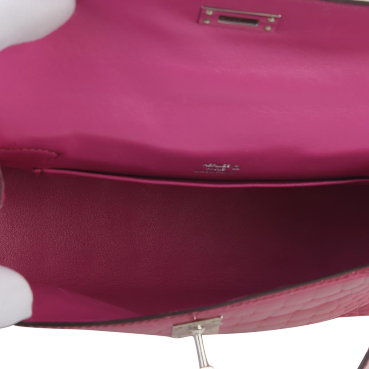 中古AB HERMÈS 爱马仕 Kelly Pochette E5 糖果粉 Rose Tyrien 短吻鳄 亮面 银扣 □M刻 2009年 - 16