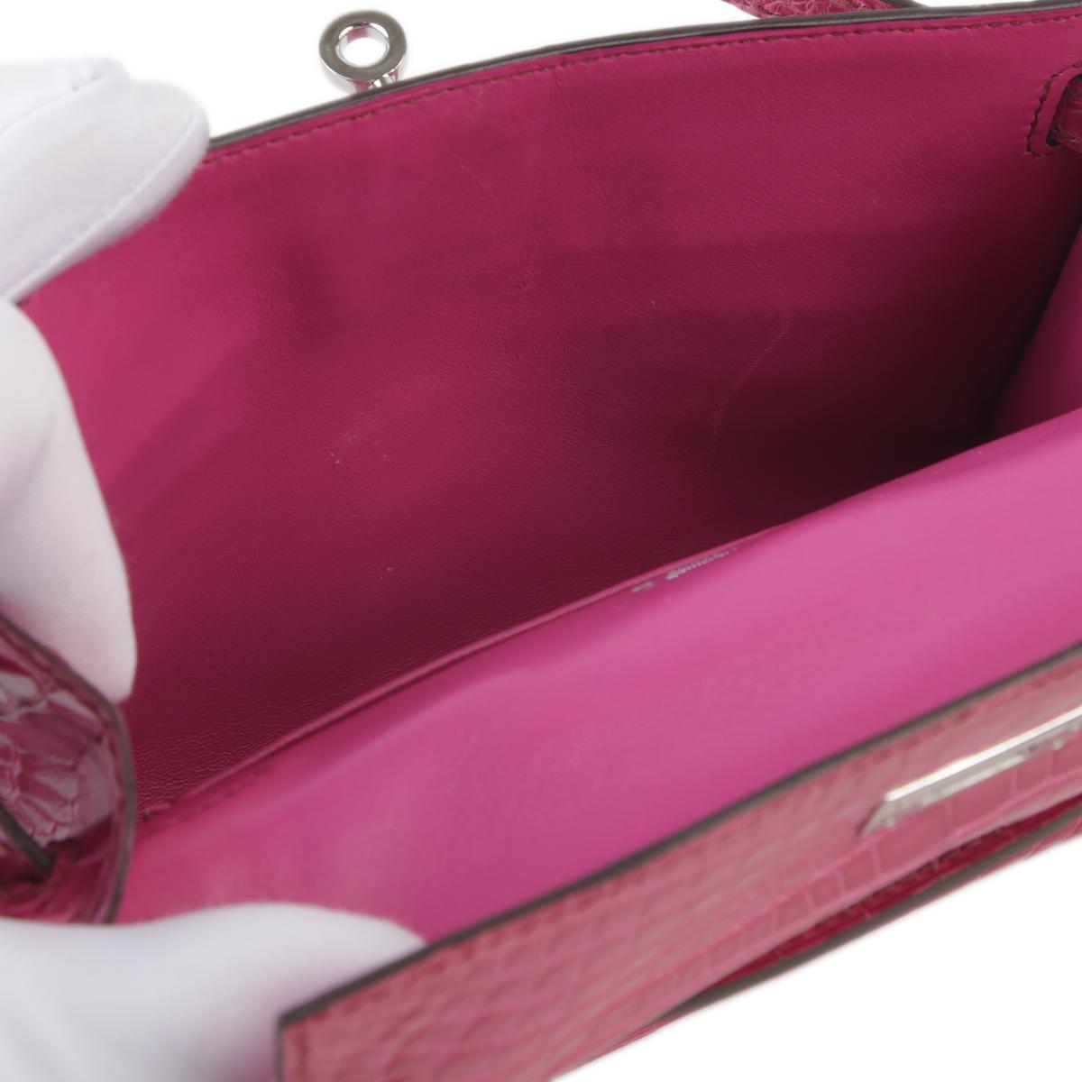 中古AB HERMÈS 爱马仕 Kelly Pochette E5 糖果粉 Rose Tyrien 短吻鳄 亮面 银扣 □M刻 2009年 - 18