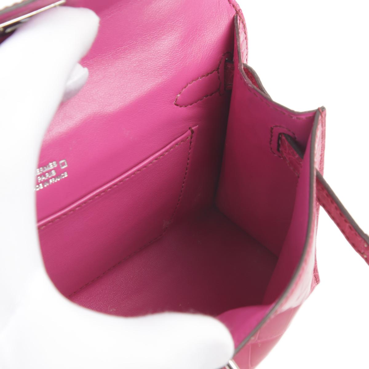 中古AB HERMÈS 爱马仕 Kelly Pochette E5 糖果粉 Rose Tyrien 短吻鳄 亮面 银扣 □M刻 2009年 - 17