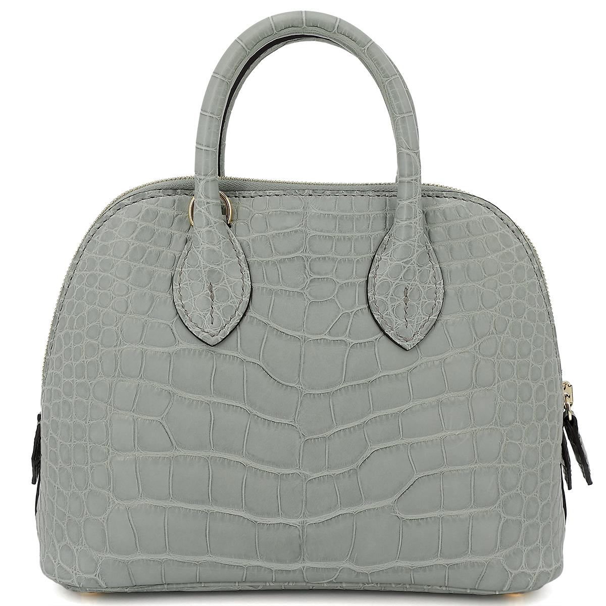 Brand New ( Rank N ) HERMÈS Mini Bolide 1923 Gris Ciment (0V) Alligator Gold hardware B (2023) - 3