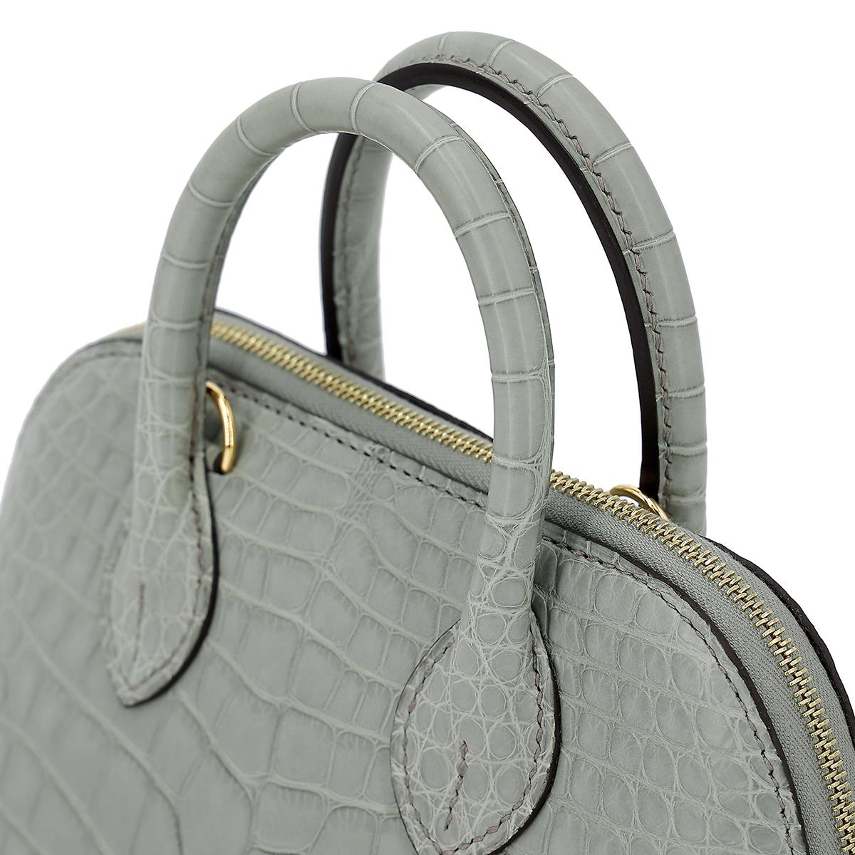 Brand New ( Rank N ) HERMÈS Mini Bolide 1923 Gris Ciment (0V) Alligator Gold hardware B (2023) - 6