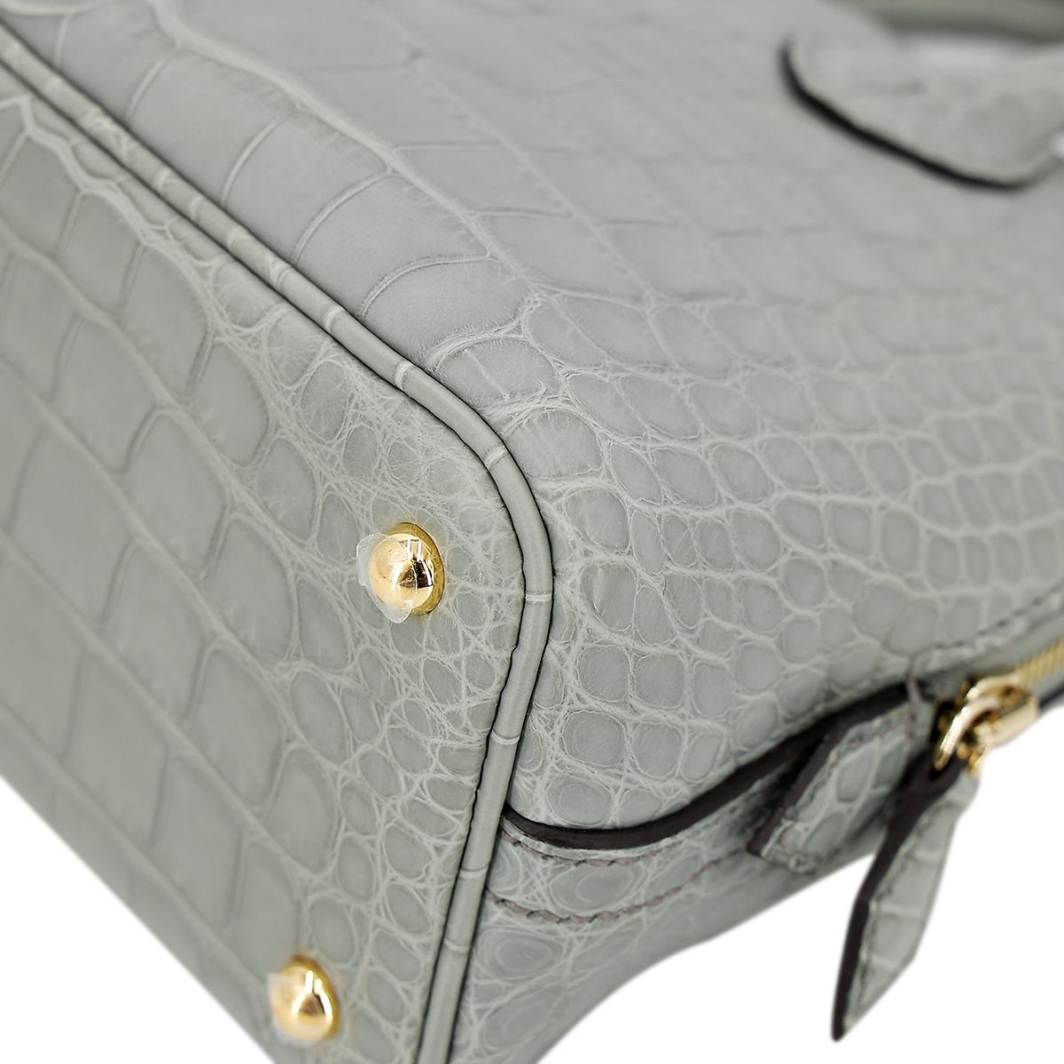 Brand New ( Rank N ) HERMÈS Mini Bolide 1923 Gris Ciment (0V) Alligator Gold hardware B (2023) - 11