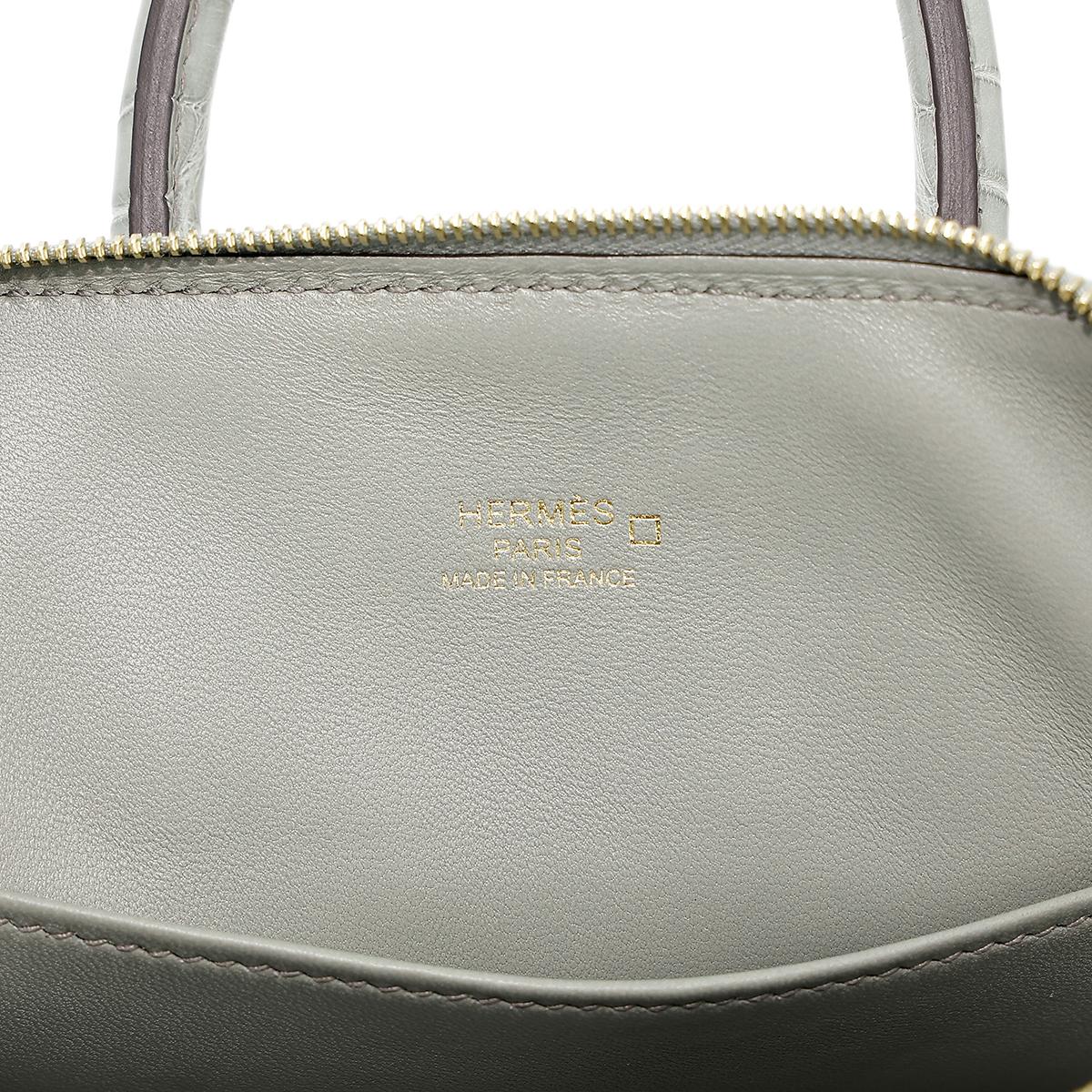 Brand New ( Rank N ) HERMÈS Mini Bolide 1923 Gris Ciment (0V) Alligator Gold hardware B (2023) - 12