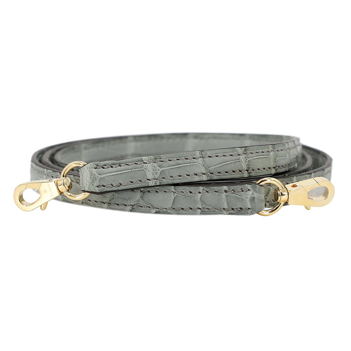 Brand New ( Rank N ) HERMÈS Mini Bolide 1923 Gris Ciment (0V) Alligator Gold hardware B (2023) - 15