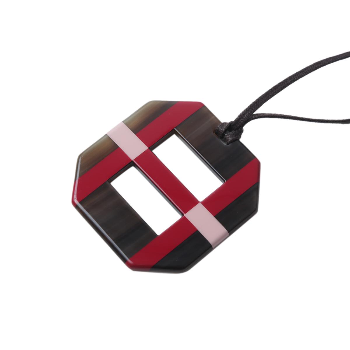 Very Good ( Rank A) HERMÈS Opus Octagonal pendent Red Pink  Buffalo Horn - 3