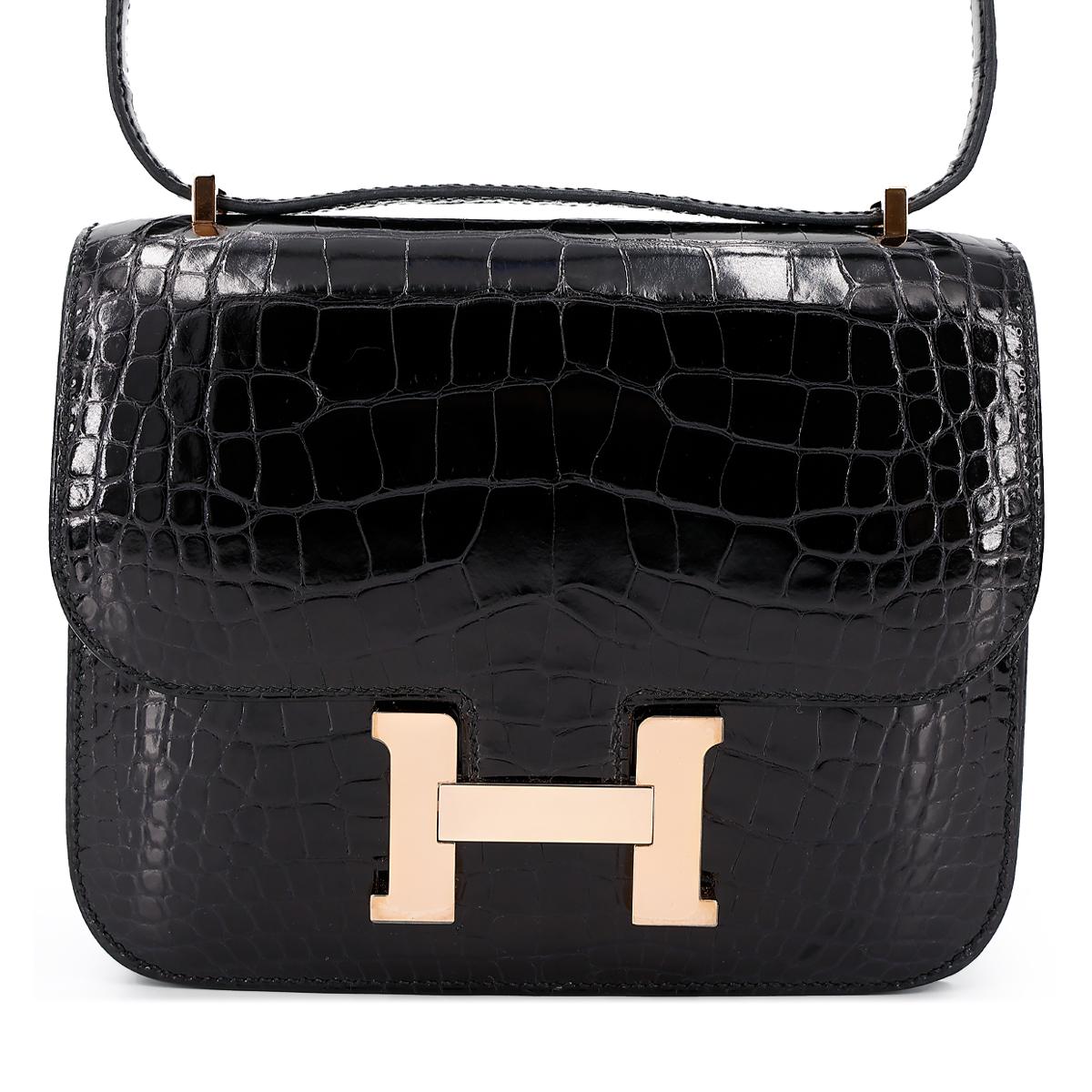 ランク SA HERMÈS エルメス コンスタンス3 ミニ ブラック クロコダイル アリゲーター ピンクゴールド金具 C刻印 - 1