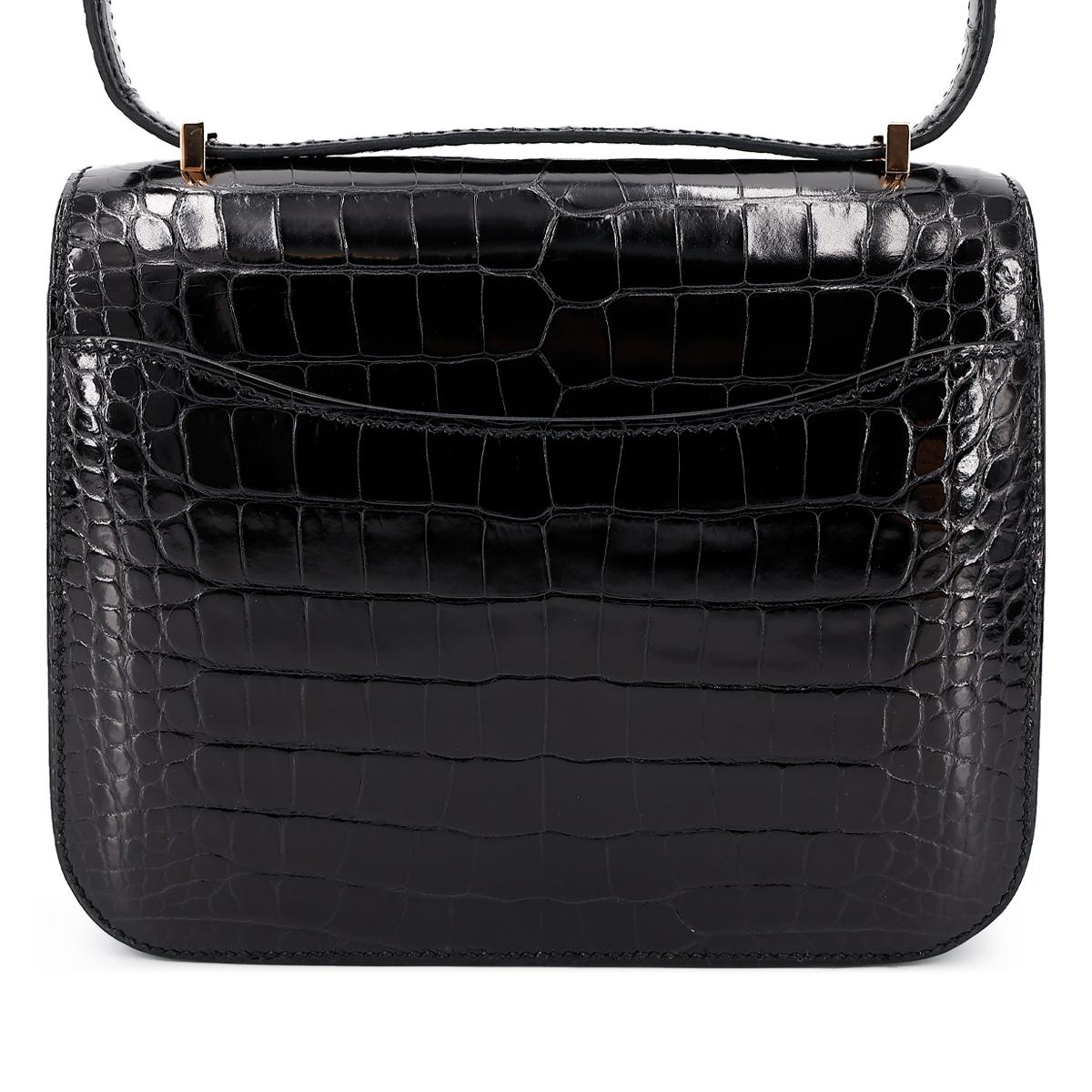 ランク SA HERMÈS エルメス コンスタンス3 ミニ ブラック クロコダイル アリゲーター ピンクゴールド金具 C刻印 - 3