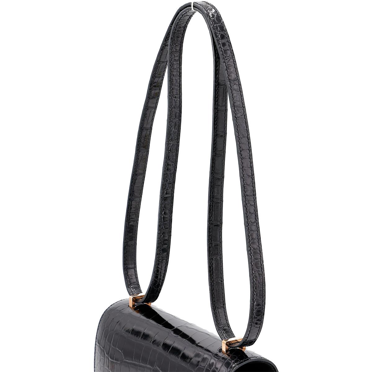 ランク SA HERMÈS エルメス コンスタンス3 ミニ ブラック クロコダイル アリゲーター ピンクゴールド金具 C刻印 - 7