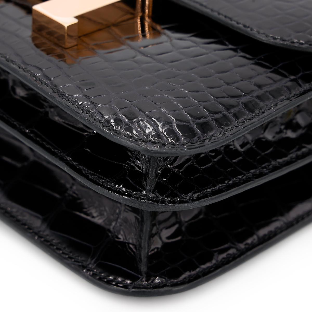 ランク SA HERMÈS エルメス コンスタンス3 ミニ ブラック クロコダイル アリゲーター ピンクゴールド金具 C刻印 - 10