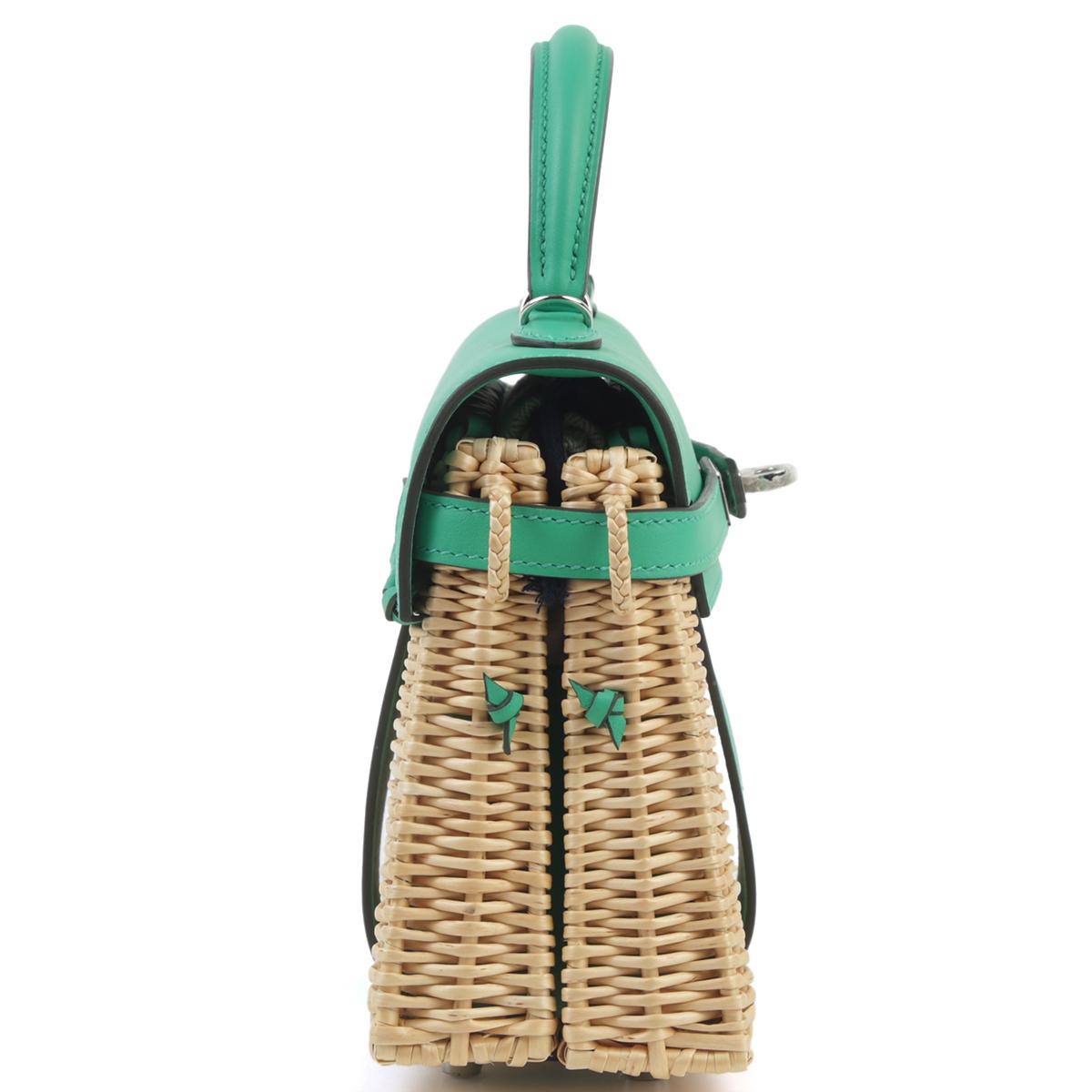 Unused ( Rank NS ) HERMÈS Limited Edition Kelly Picnic Mini Vert Verone (U1) Swift Osier Wicker Palladium hardware B (2023) - 4