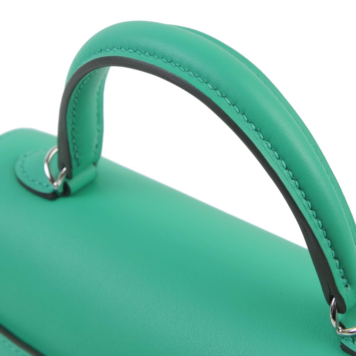Unused ( Rank NS ) HERMÈS Limited Edition Kelly Picnic Mini Vert Verone (U1) Swift Osier Wicker Palladium hardware B (2023) - 7