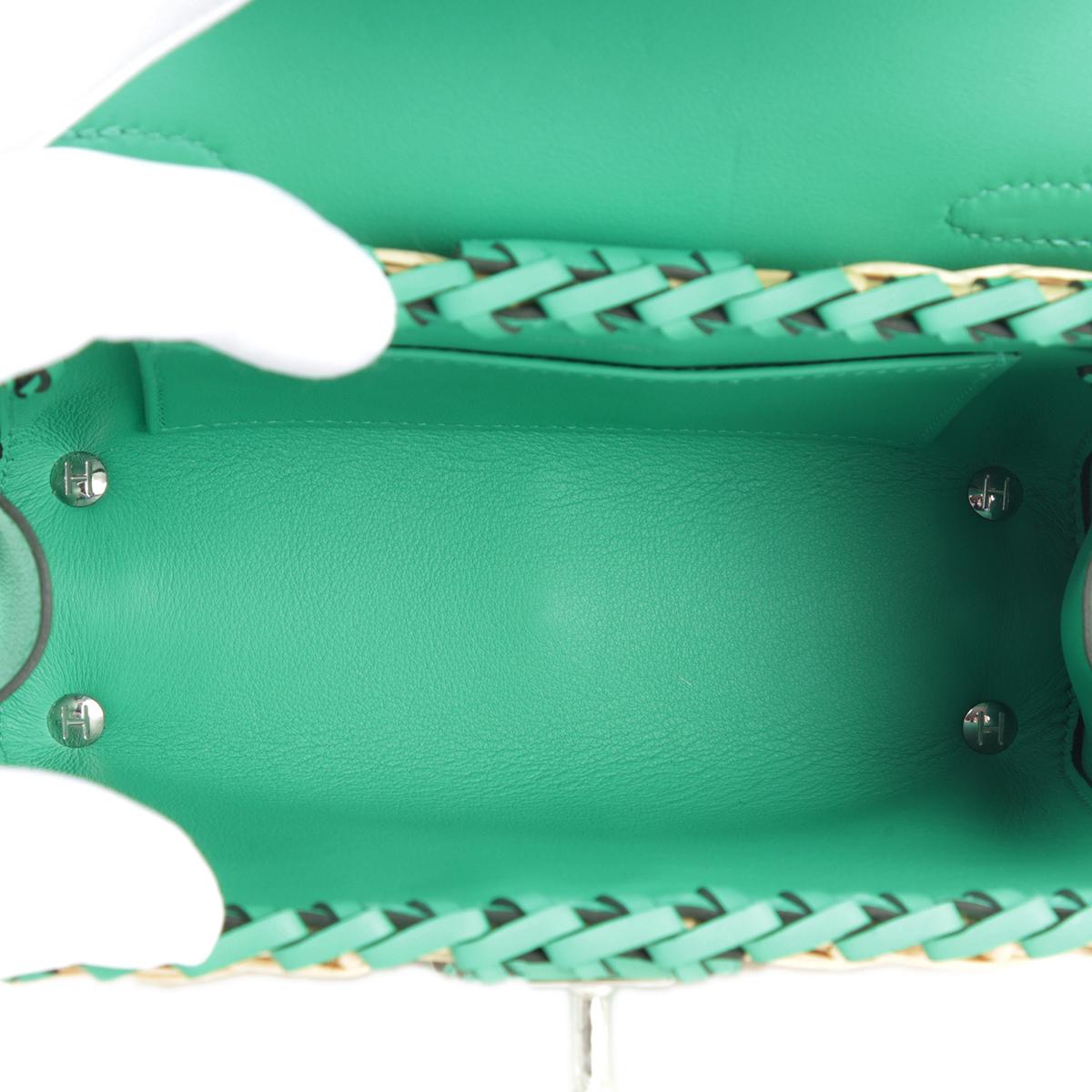 Unused ( Rank NS ) HERMÈS Limited Edition Kelly Picnic Mini Vert Verone (U1) Swift Osier Wicker Palladium hardware B (2023) - 15