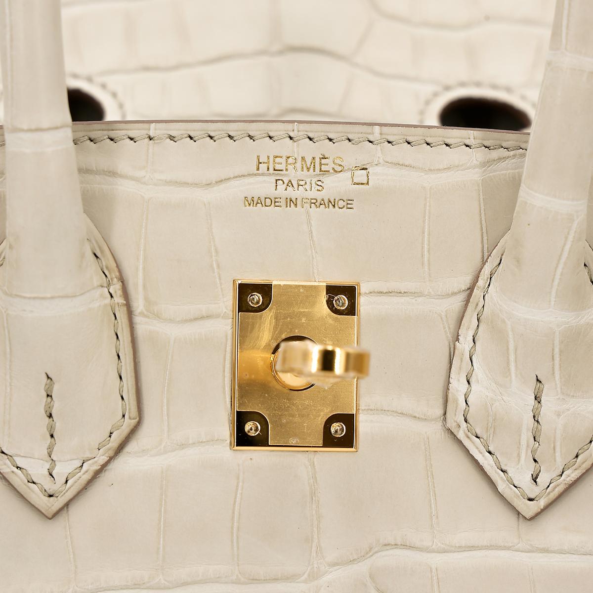 Brand New ( Rank N ) HERMÈS Birkin 25 Beton (8L) Matte Alligator Gold hardware U (2022) - 15