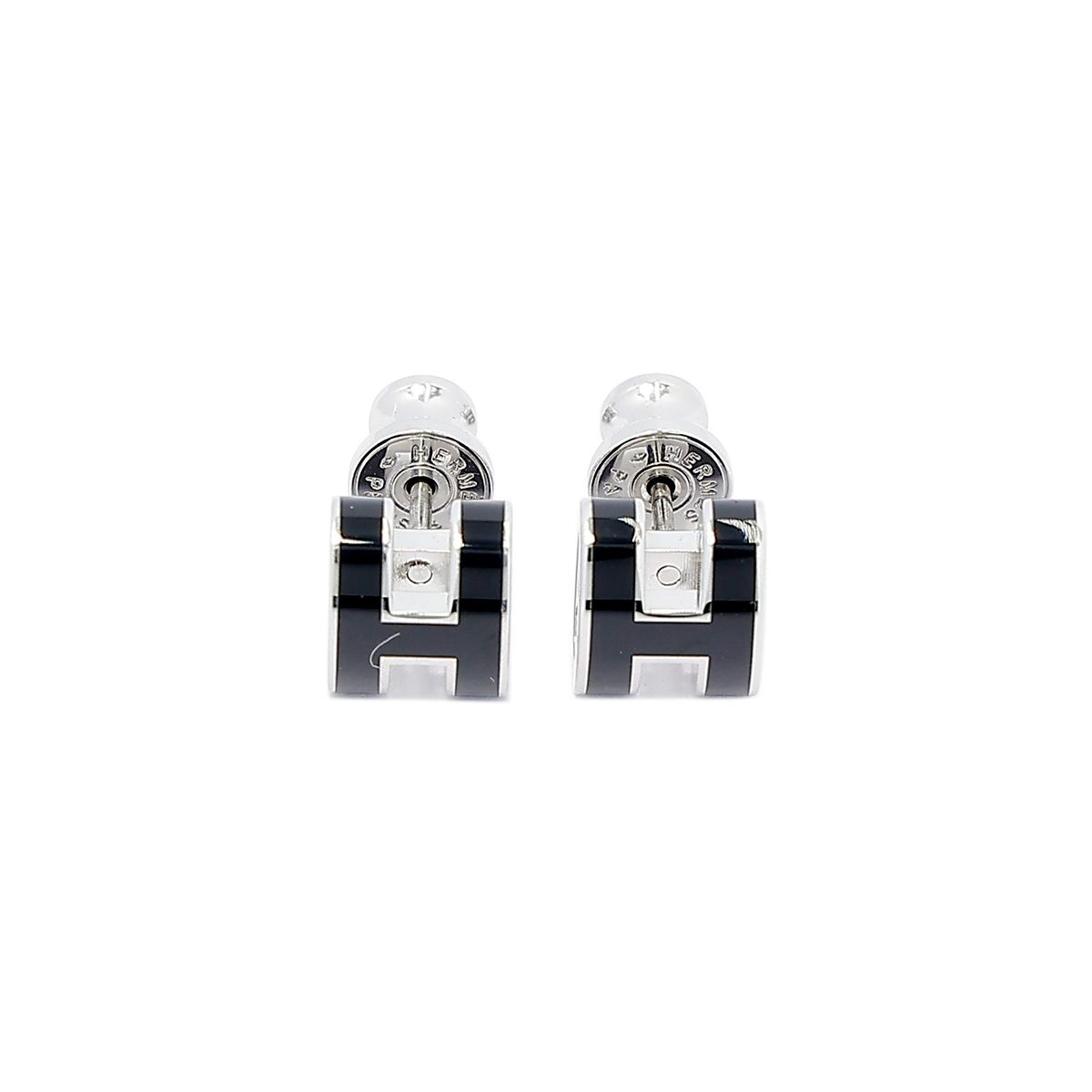 Brand New ( Rank N ) HERMÈS Mini Pop H earrings Black (89) Palladium hardware - 2