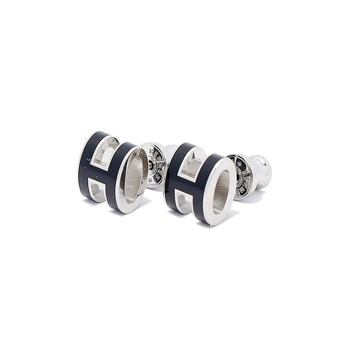 Brand New ( Rank N ) HERMÈS Mini Pop H earrings Black (89) Palladium hardware - 3