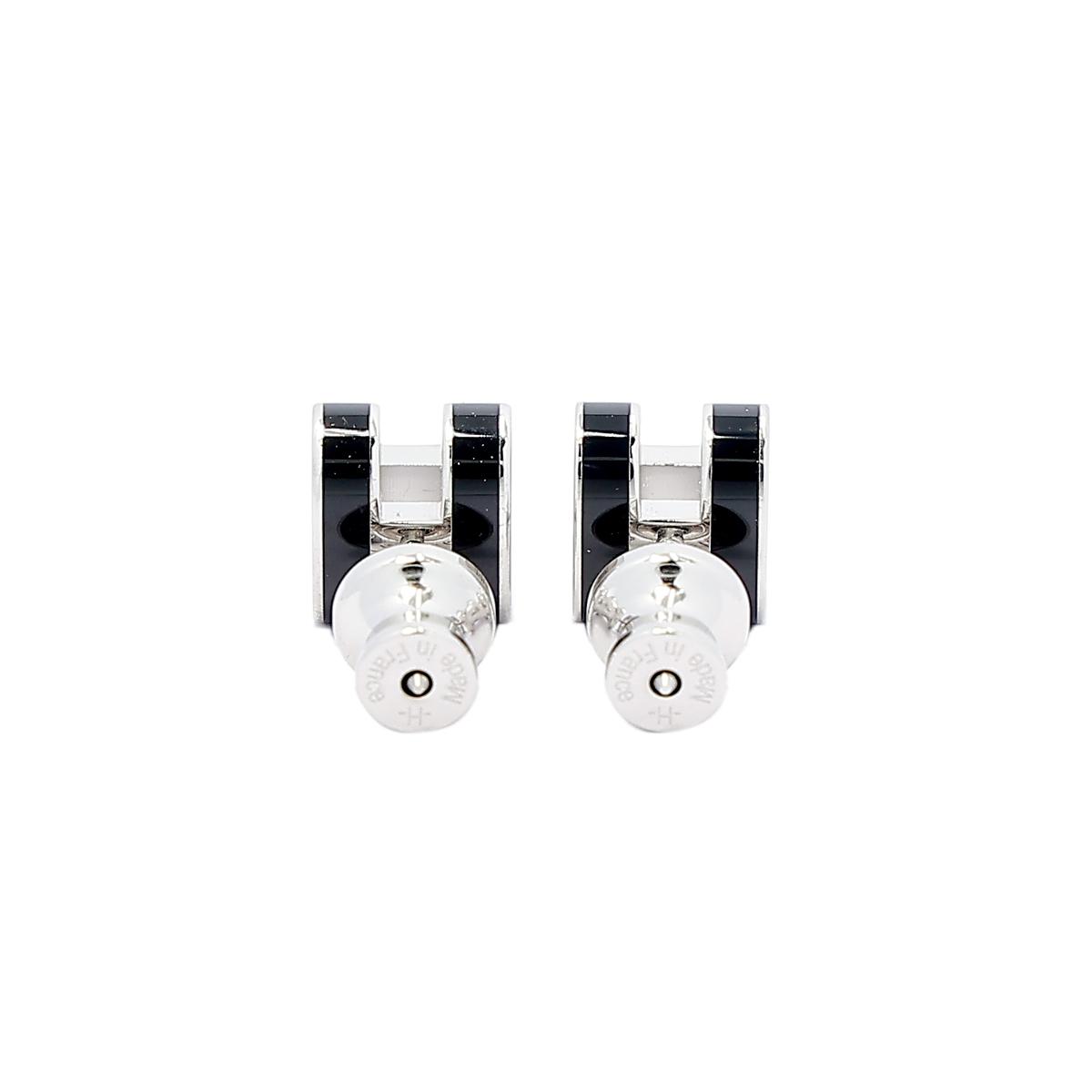 Brand New ( Rank N ) HERMÈS Mini Pop H earrings Black (89) Palladium hardware - 7