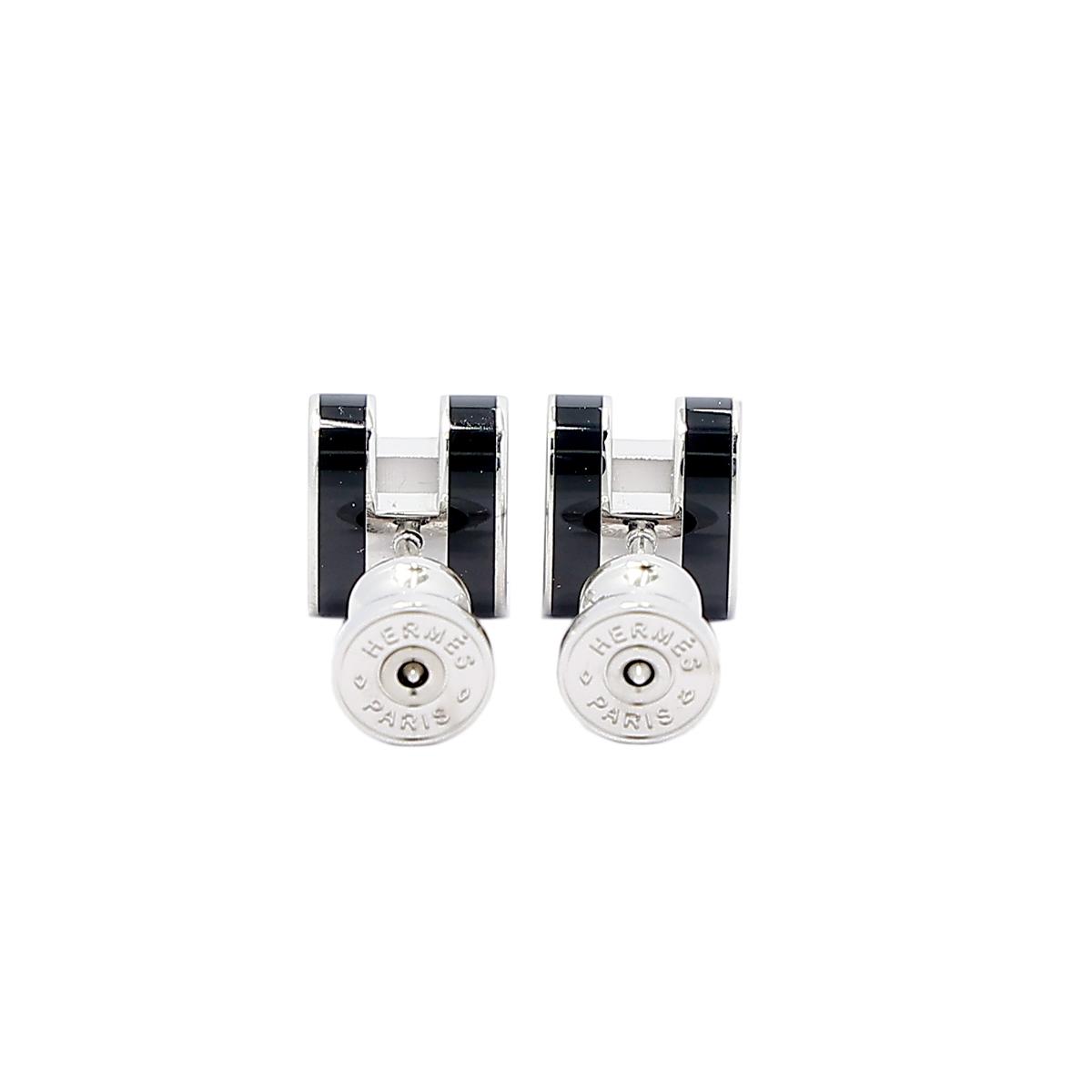 Brand New ( Rank N ) HERMÈS Mini Pop H earrings Black (89) Palladium hardware - 6