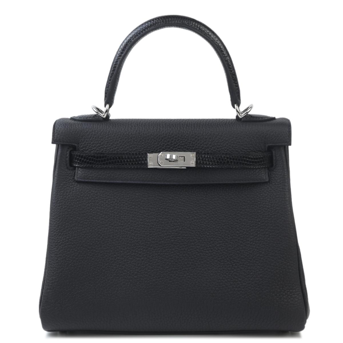 未使用保存品 HERMÈS 愛馬仕 Kelly 25 89 黑色 Noir Togo小牛皮 蜥蜴皮 銀扣 B刻 2023年 - 1