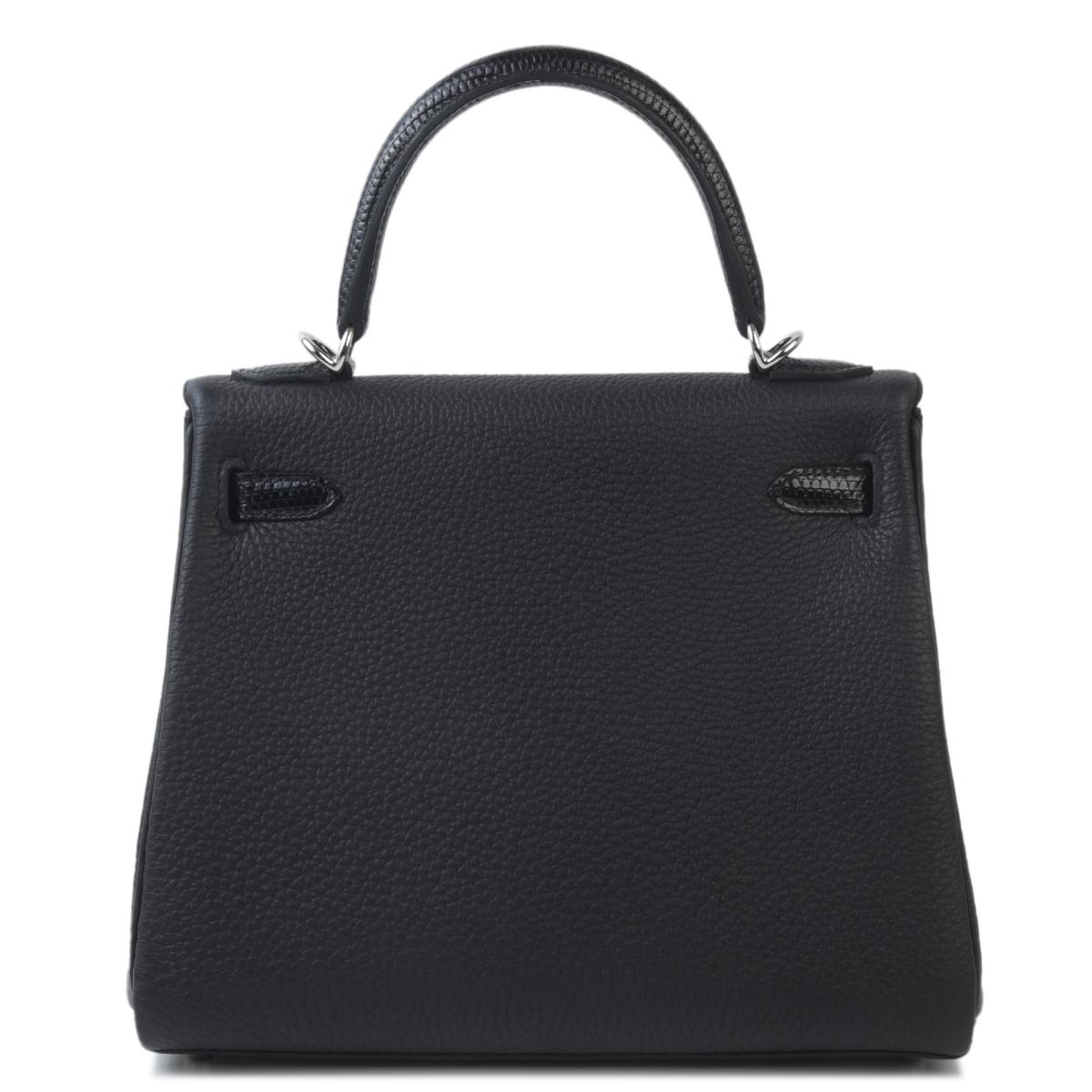 未使用保存品 HERMÈS 愛馬仕 Kelly 25 89 黑色 Noir Togo小牛皮 蜥蜴皮 銀扣 B刻 2023年 - 3
