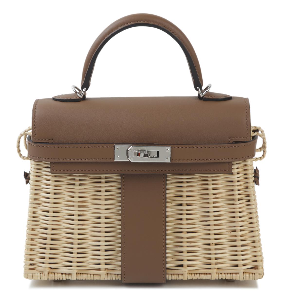 Brand new ( Rank N ) HERMÈS Limited Edition Kelly Picnic Mini  Alezan (3G) Swift Osier Wicker Palladium hardware W (2024) - 1