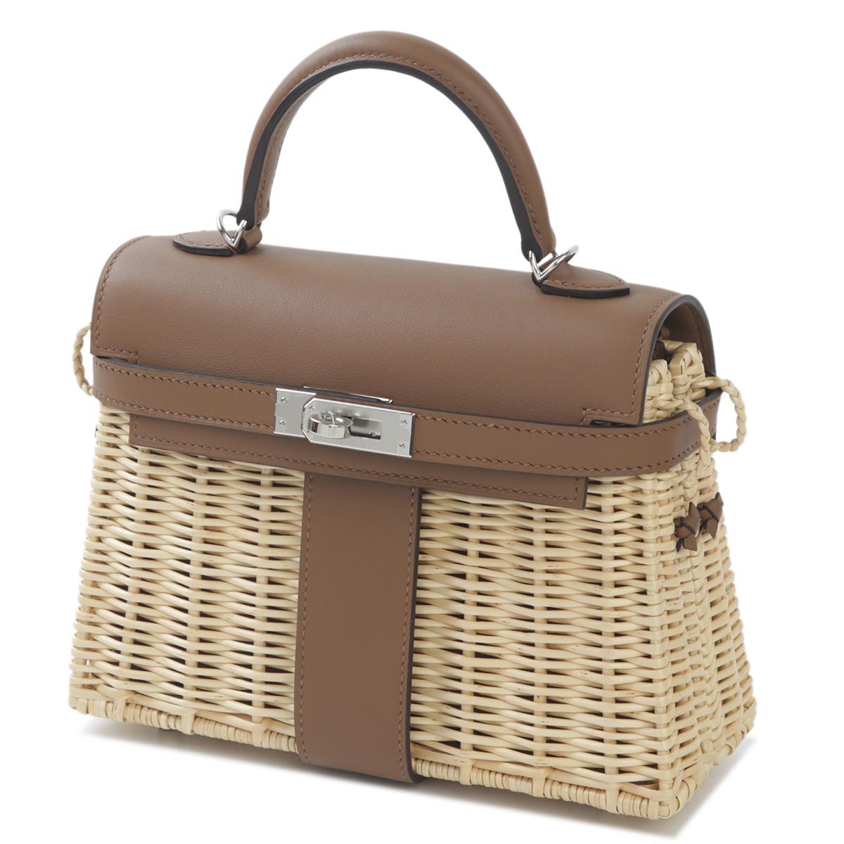 Brand new ( Rank N ) HERMÈS Limited Edition Kelly Picnic Mini  Alezan (3G) Swift Osier Wicker Palladium hardware W (2024) - 2