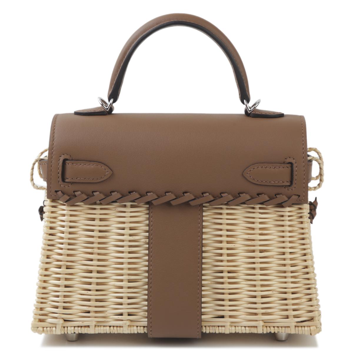 Brand new ( Rank N ) HERMÈS Limited Edition Kelly Picnic Mini  Alezan (3G) Swift Osier Wicker Palladium hardware W (2024) - 3
