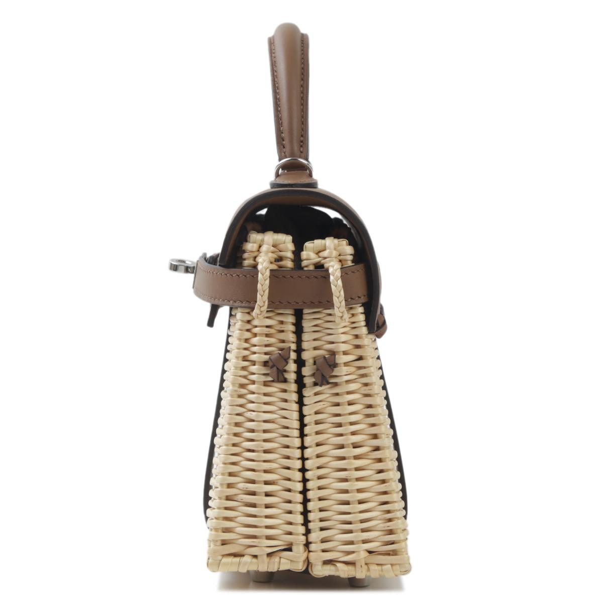 Brand new ( Rank N ) HERMÈS Limited Edition Kelly Picnic Mini  Alezan (3G) Swift Osier Wicker Palladium hardware W (2024) - 4