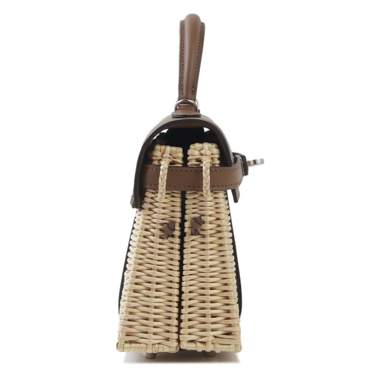 Brand new ( Rank N ) HERMÈS Limited Edition Kelly Picnic Mini  Alezan (3G) Swift Osier Wicker Palladium hardware W (2024) - 5