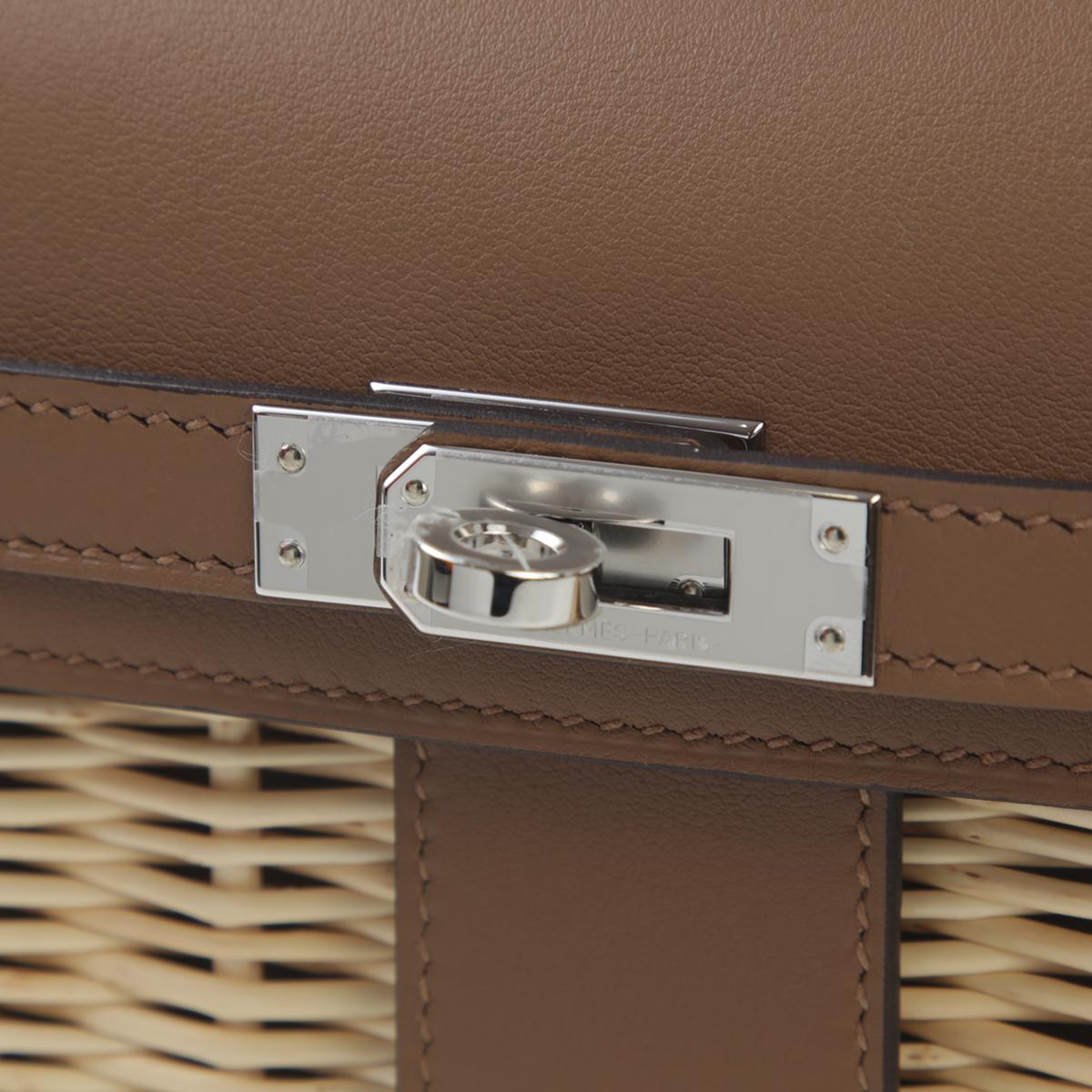 Brand new ( Rank N ) HERMÈS Limited Edition Kelly Picnic Mini  Alezan (3G) Swift Osier Wicker Palladium hardware W (2024) - 12