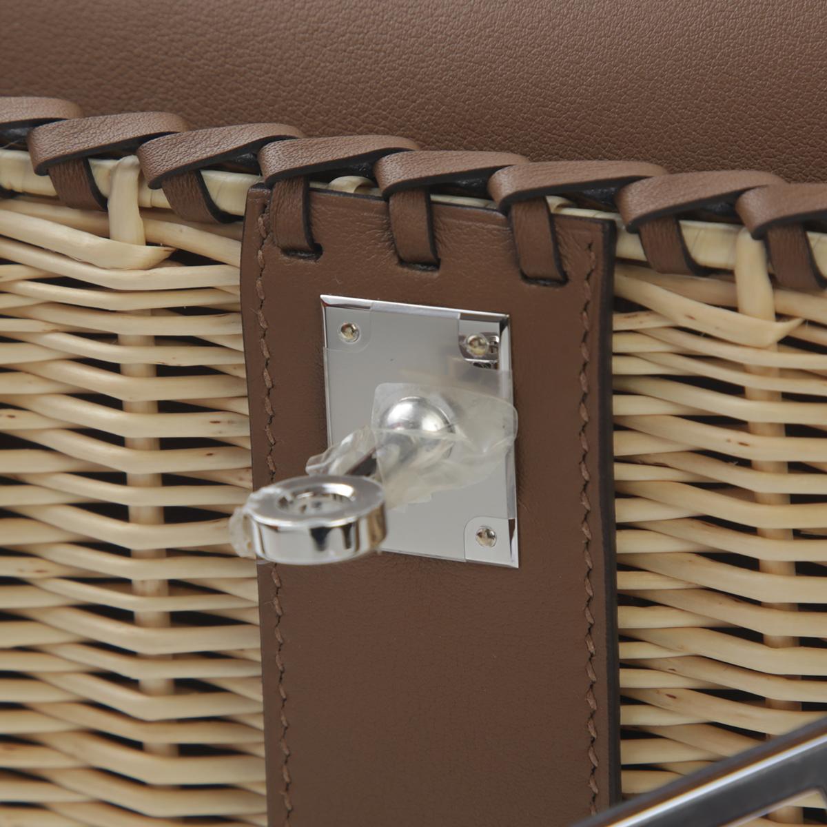 Brand new ( Rank N ) HERMÈS Limited Edition Kelly Picnic Mini  Alezan (3G) Swift Osier Wicker Palladium hardware W (2024) - 13